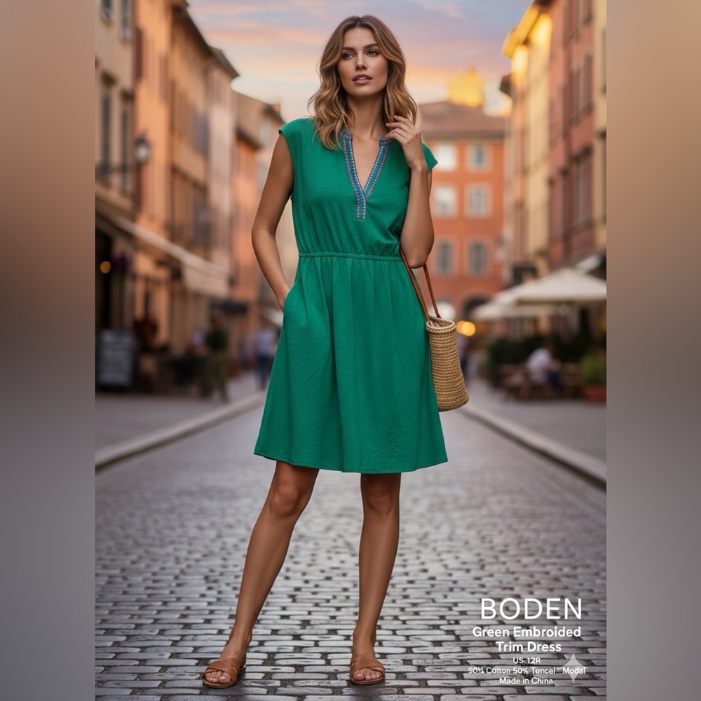 Boden Rich Emerald Green Chloe Embroidered Mini Dress size 12R